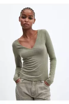 Футболка с V-образным вырезом Mango, хаки