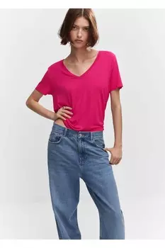 Футболка с V-образным вырезом Mango, розовый