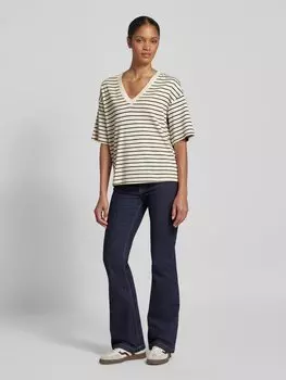 Футболка с V-образным вырезом, модель «SINNY» Vila, кремовый