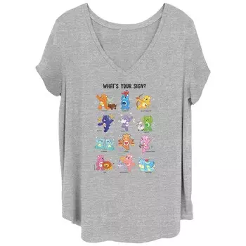 Футболка с v-образным вырезом размера плюс для юниоров Care Bears What's Your Sign Licensed Character, цвет Heather Grey