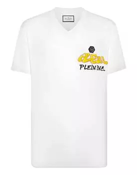 Футболка с V-образным вырезом SS Bombing Graffiti PHILIPP PLEIN, белый