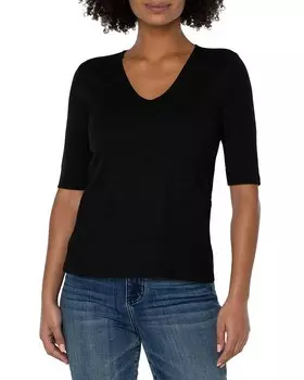 Футболка с V-образным вырезом в рубчик и рукавами до локтя Liverpool Los Angeles, черный