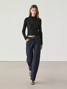 Футболка с вафельной отделкой Massimo Dutti, черный