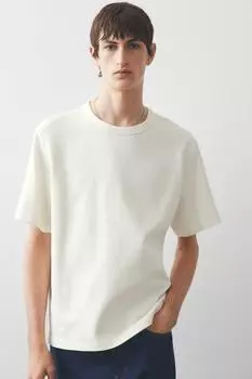 Футболка с вафельной структурой, прямого кроя H&M, бежевый