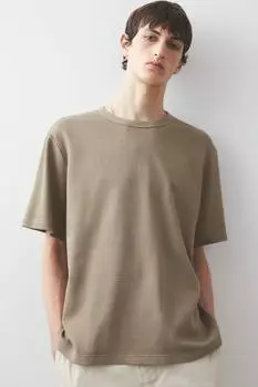 Футболка с вафельной структурой, прямого кроя H&M, бежевый