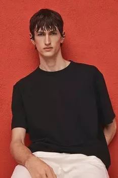 Футболка с вафельной структурой, прямого кроя H&M, черный
