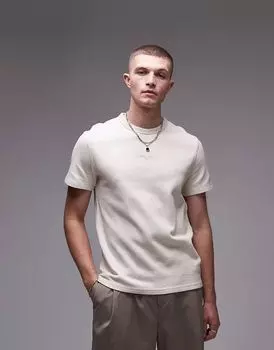 Футболка с вафельным принтом и логотипом Tommy Jeans бежевого цвета