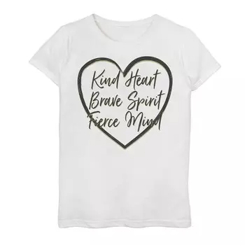 Футболка с вдохновляющим текстом и графическим рисунком Kind Brave Fierce для девочек 7–16 лет Licensed Character, белый