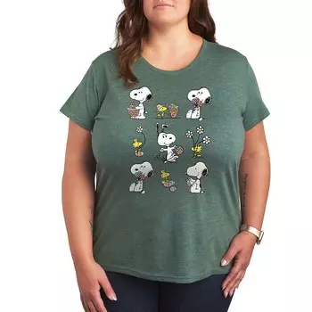 Футболка с весенним рисунком Plus Peanuts Snoopy & Woodstock Licensed Character, цвет Heather Green