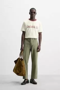 Футболка с винтажным принтом ZARA, устрично-белый