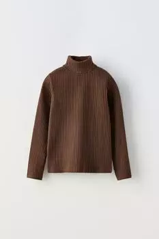 Футболка с вороткой в ребрику ZARA, коричневый