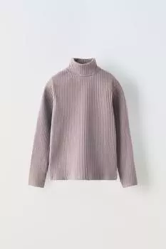 Футболка с вороткой в ребрику ZARA, темно-лиловый