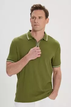 Футболка с воротником и короткой молнией Ac&Co, зеленый