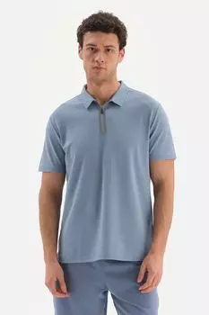 Футболка с воротником и короткой молнией Dagi, синий