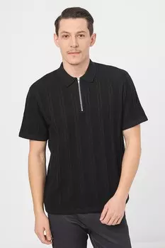 Футболка с воротником и короткой молнией Jack & Jones, черный
