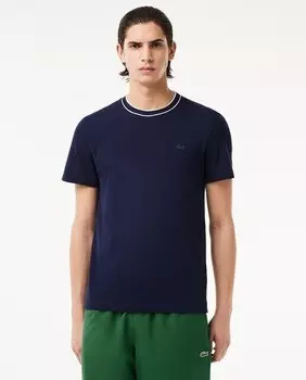 Футболка с воротником из эластичного пике в полоску Lacoste, темно-синий