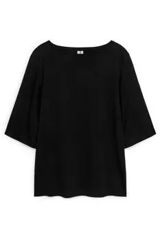 Футболка с воротником-лодочкой из лиоцелла Arket, черный