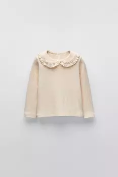 Футболка с воротником питер пэн ZARA, экрю