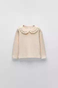 Футболка с воротником питер пэн ZARA, экрю