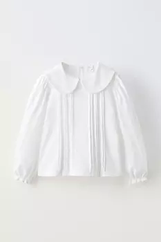 Футболка с воротником питер пэн ZARA, белый