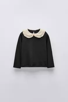 Футболка с воротником питер пэн ZARA, черный