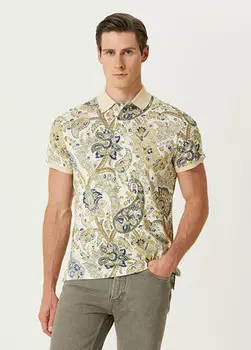 Футболка с воротником-поло и этническим рисунком Etro, бежевый