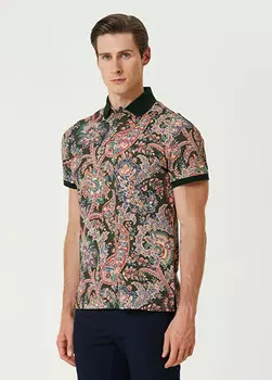 Футболка с воротником-поло и этническим рисунком Etro, зеленый