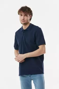 Футболка с воротником-поло из вафельной ткани Fullamoda, темно-синий