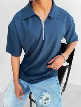 Футболка с воротником-поло на молнии Темно-синяя ablukaonline