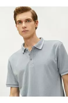 Футболка с воротником-поло Slim Fit на пуговицах с коротким рукавом и окантовкой Koton, серый
