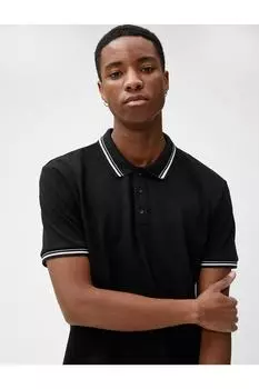 Футболка с воротником-поло Slim Fit на пуговицах с коротким рукавом и окантовкой Koton, черный