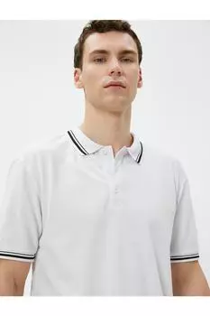 Футболка с воротником-поло Slim Fit на пуговицах с коротким рукавом и окантовкой Koton, белый