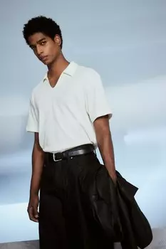 Футболка с воротником, прямого кроя H&M, белый