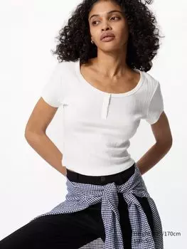 Футболка с воротником-стойкой «хенли» Uniqlo, белый