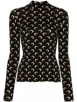 Футболка с воротником-стойкой и принтом Marine Serre, черный