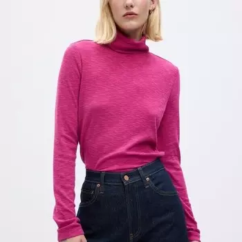 Футболка с воротником-стойкой в рубчик Gap, фуксия