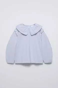 Футболка с воротником ZARA, светло-голубой
