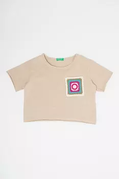 Футболка с вязаным кружевом United Colors Of Benetton, бежевый