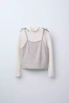 Футболка с вязаным жилетом ZARA, бежевый