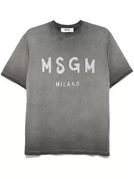 Футболка с выцветшим логотипом и мазками кисти MSGM, серый