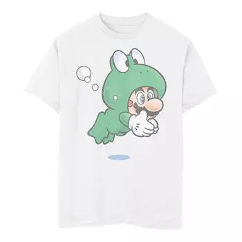 Футболка с выцветшим портретом Super Mario Frog для мальчиков 8–20 лет Licensed Character, белый