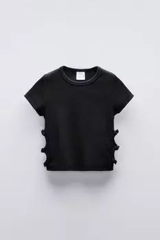 Футболка с вырезами и бантами ZARA, черный