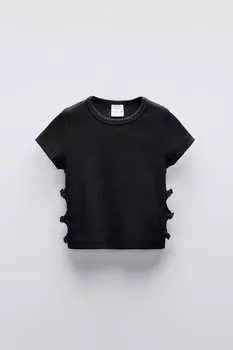 Футболка с вырезами и бантами ZARA, черный