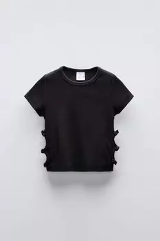 Футболка с вырезами и бантами ZARA, черный