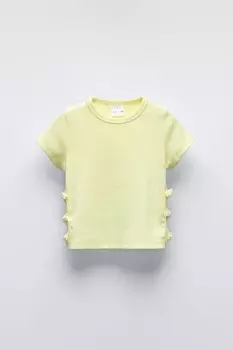 Футболка с вырезами и бантами ZARA, желтый