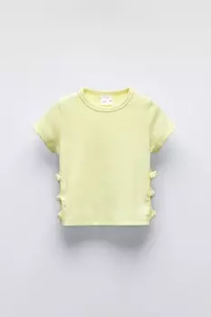 Футболка с вырезами и бантами ZARA, желтый