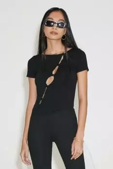 Футболка с вырезами и пуговицами Forever 21, черный