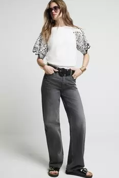Футболка с вырезами на рукавах River Island, белый