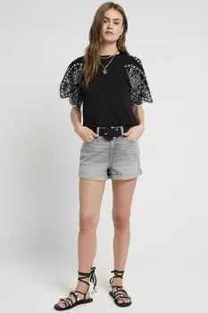 Футболка с вырезами на рукавах River Island, черный
