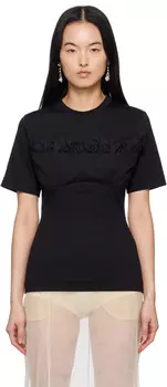 Футболка с вырезом-балконетом и деталью на груди Simone Rocha, черный